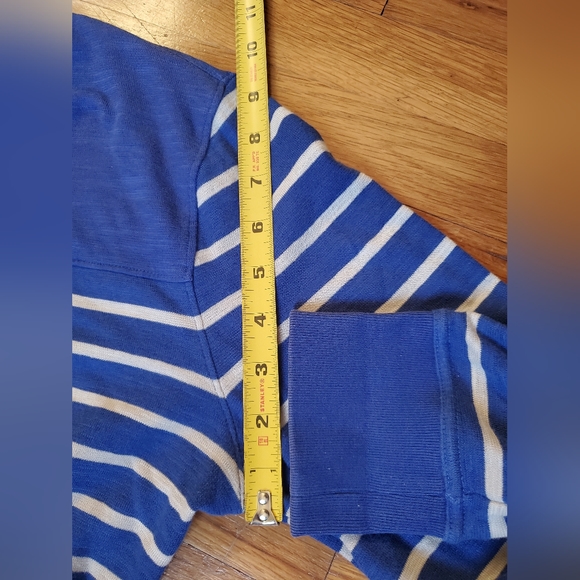 Banana Republic men' We Duo St Crew Royal Blue cream 100% cotton striped sweater - Picture 6 of 8